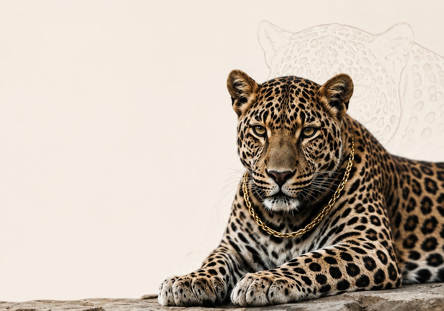 Leopard wearing a gold chain